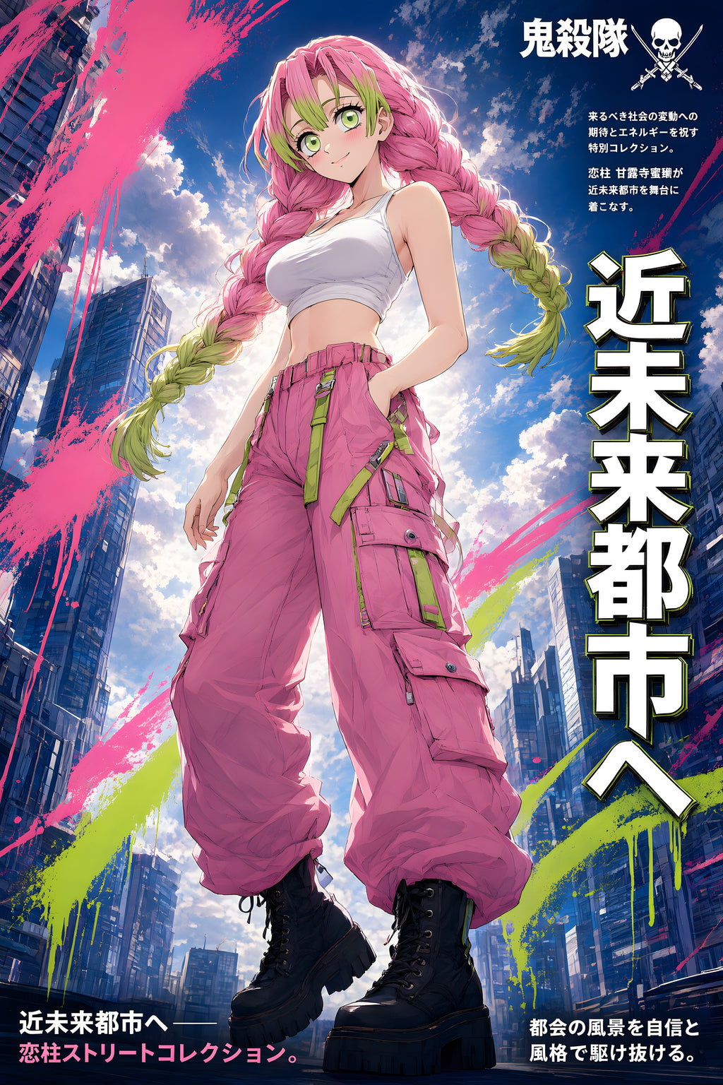 Demon Slayer Mitsuri Future City Streetwear Anime Poster — raw
