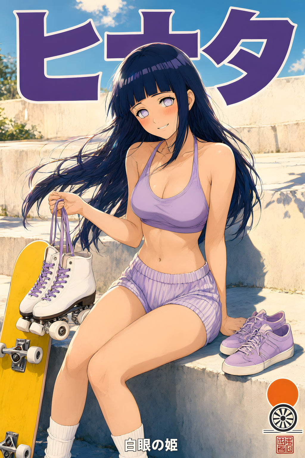 Naruto Hinata Purple Roller Skate Anime Poster — raw