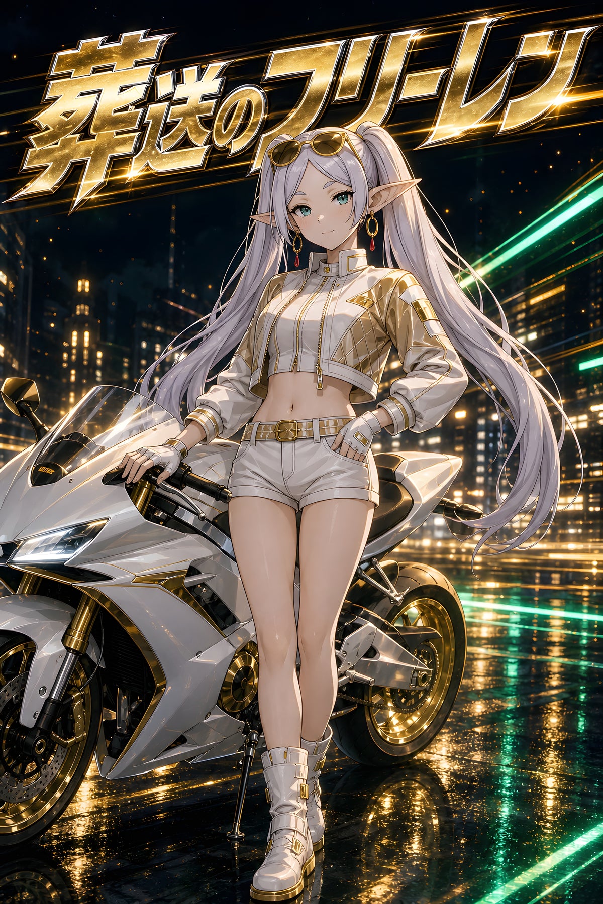 Frieren White Gold Motorcycle Anime Poster — raw
