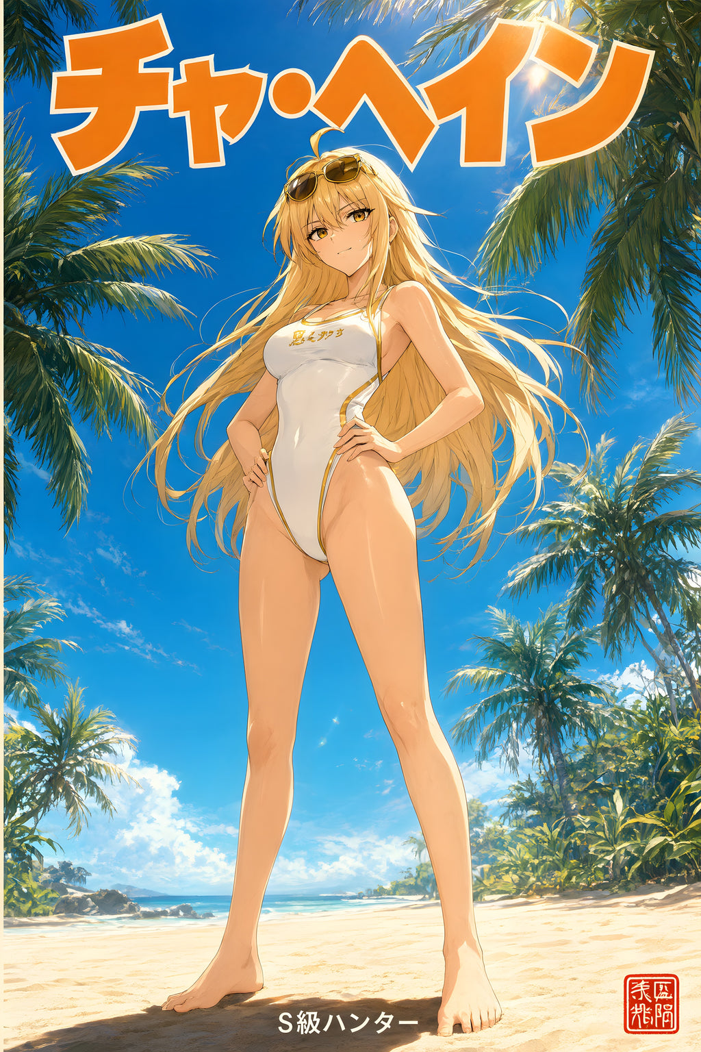 Solo Leveling Cha Hae-In Tropical Beach Anime Poster — raw