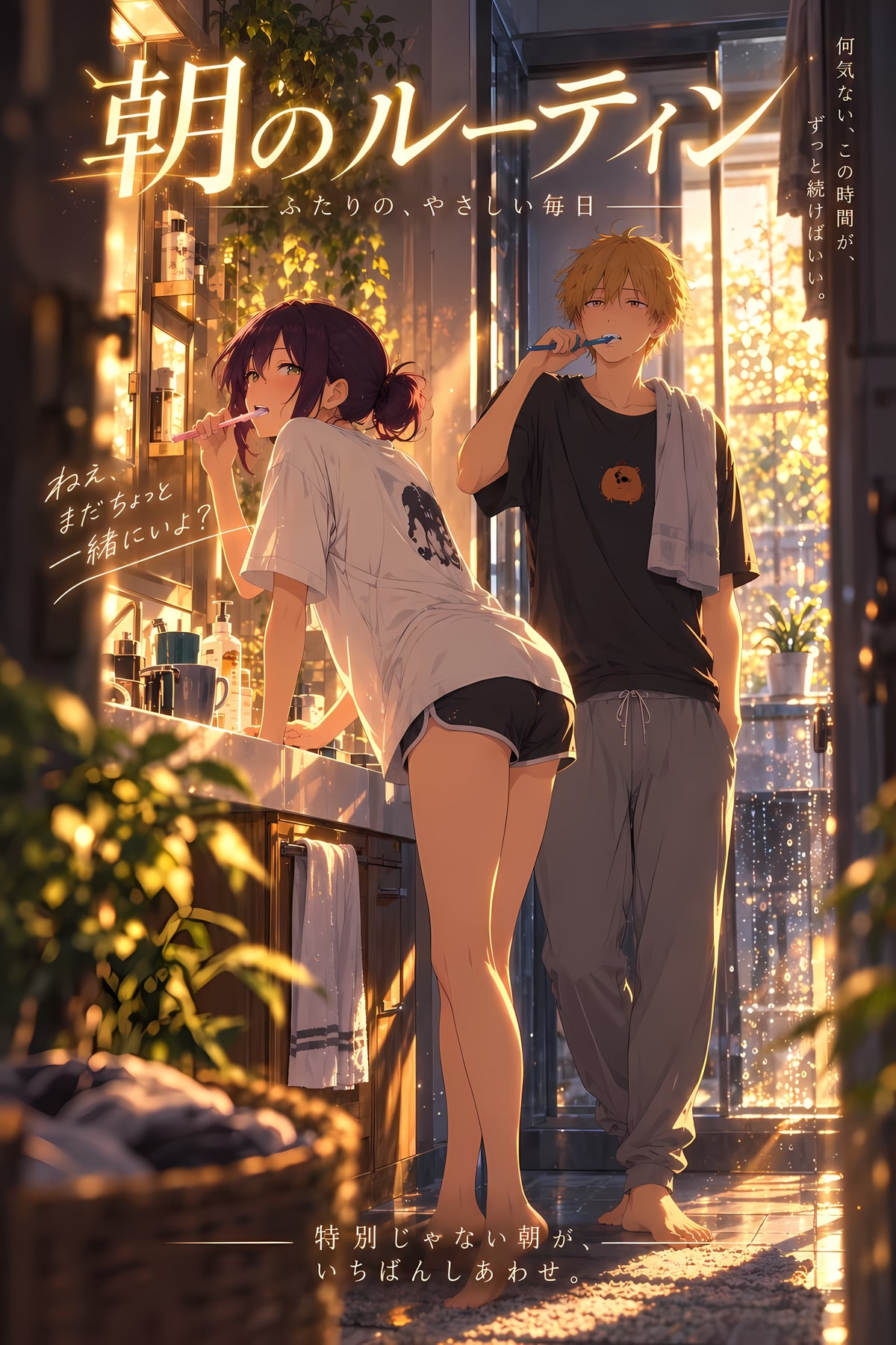 Chainsaw Man Denji and Reze Morning Routine Anime Poster — raw