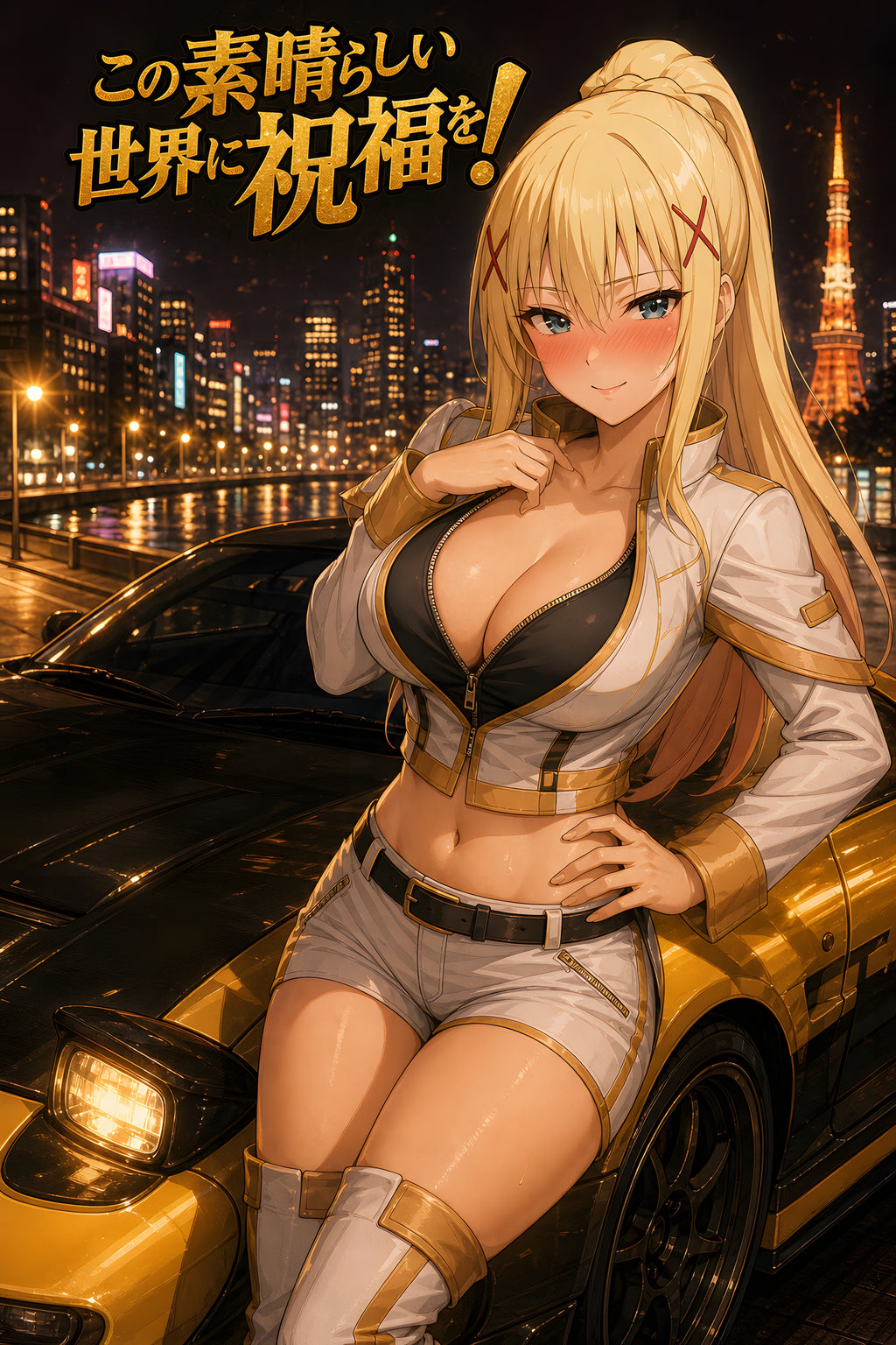 KonoSuba Darkness Golden Night Drive Anime Poster — raw