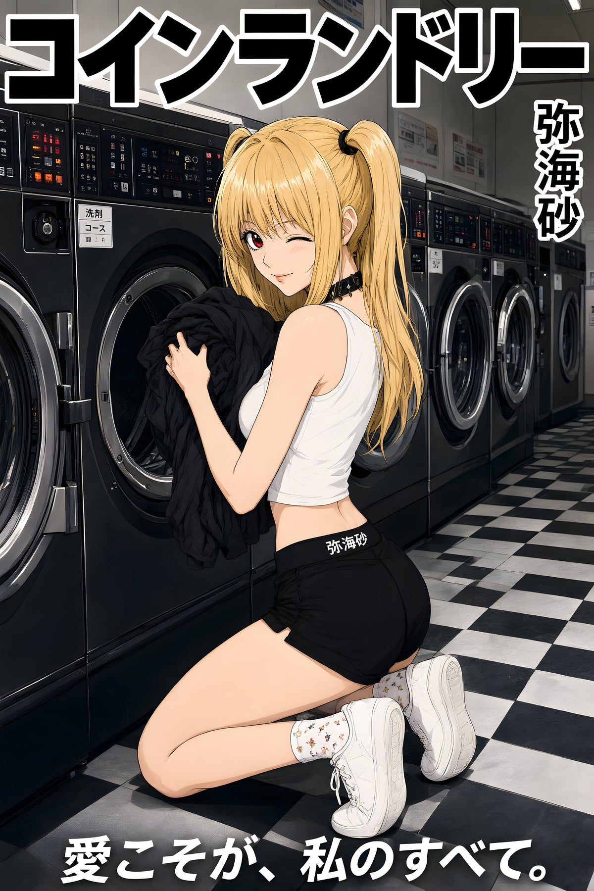 Death Note Misa Black White Laundromat Anime Poster — raw