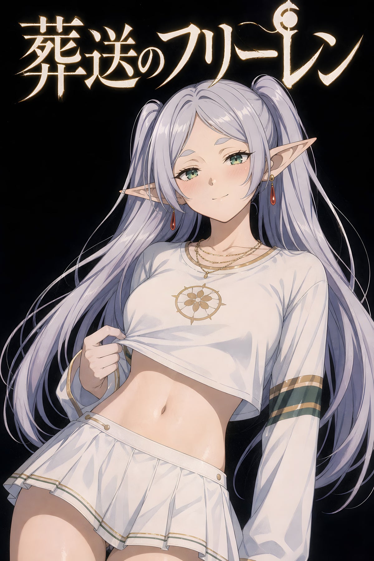 Frieren White Crop Top Portrait Anime Poster — raw