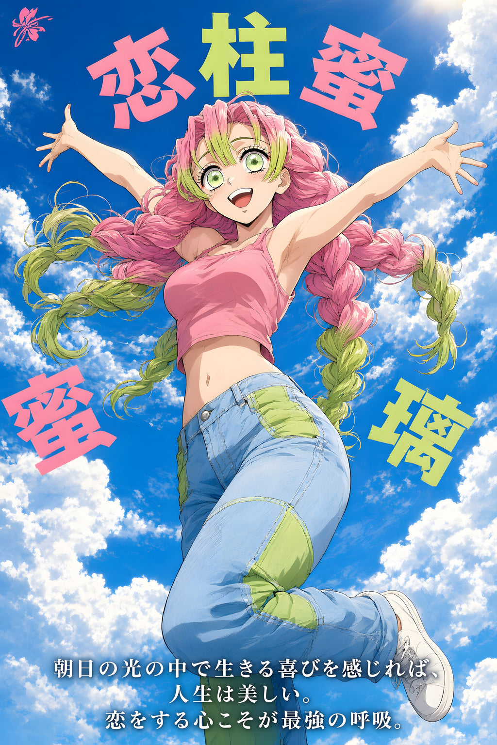 Demon Slayer Mitsuri Blue Sky Circle Portrait Anime Poster — raw