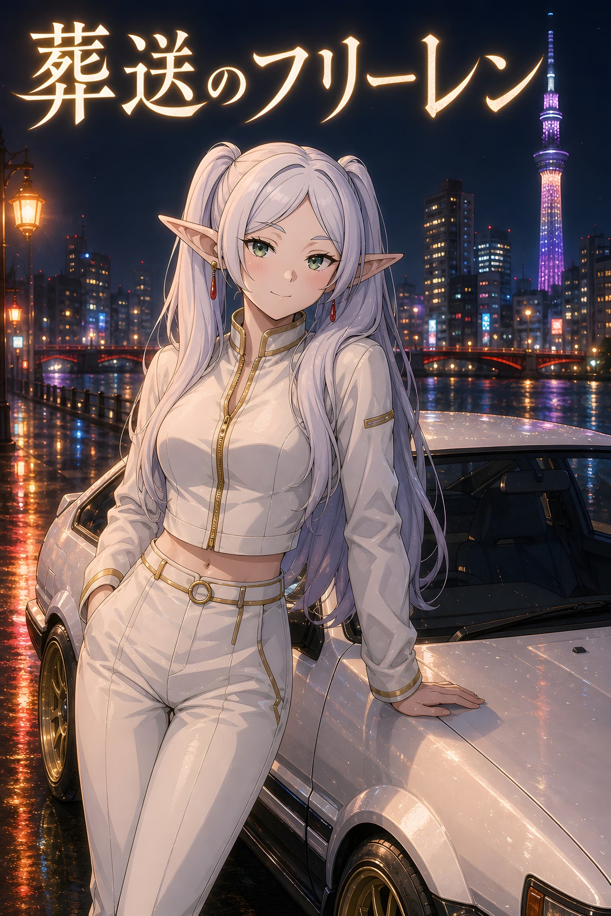 Frieren Night Skyline Car Anime Poster — raw