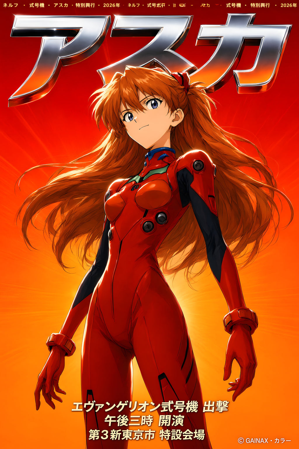Evangelion Asuka Red Plugsuit Chrome Portrait Anime Poster — raw