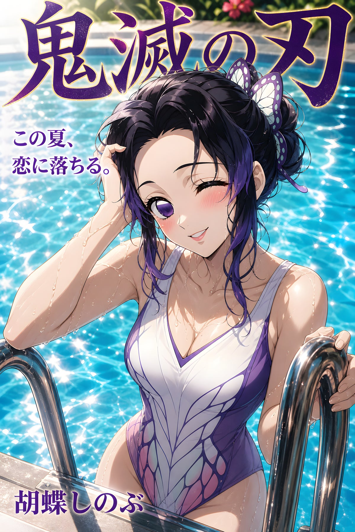 Demon Slayer Shinobu Butterfly Poolside Anime Poster — raw