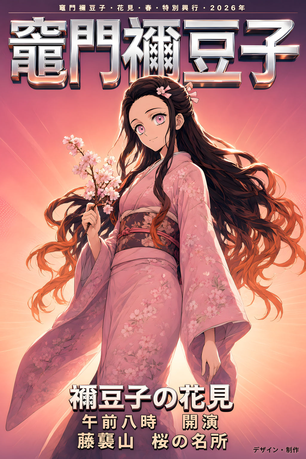 Demon Slayer Nezuko Hanami Dawn Kimono Anime Poster — raw