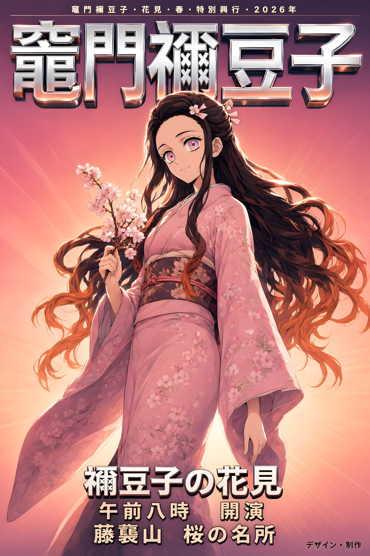 Demon Slayer Nezuko Hanami Dawn Kimono Anime Poster — raw