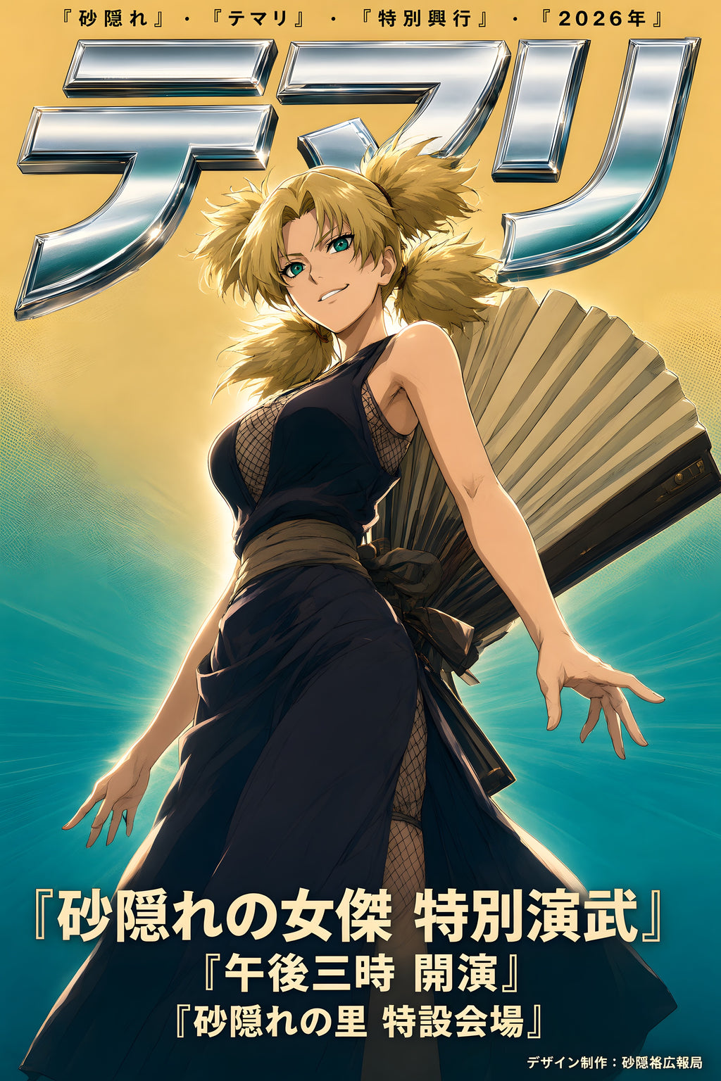 Naruto Temari Gold Chrome Giant Fan Anime Poster — raw