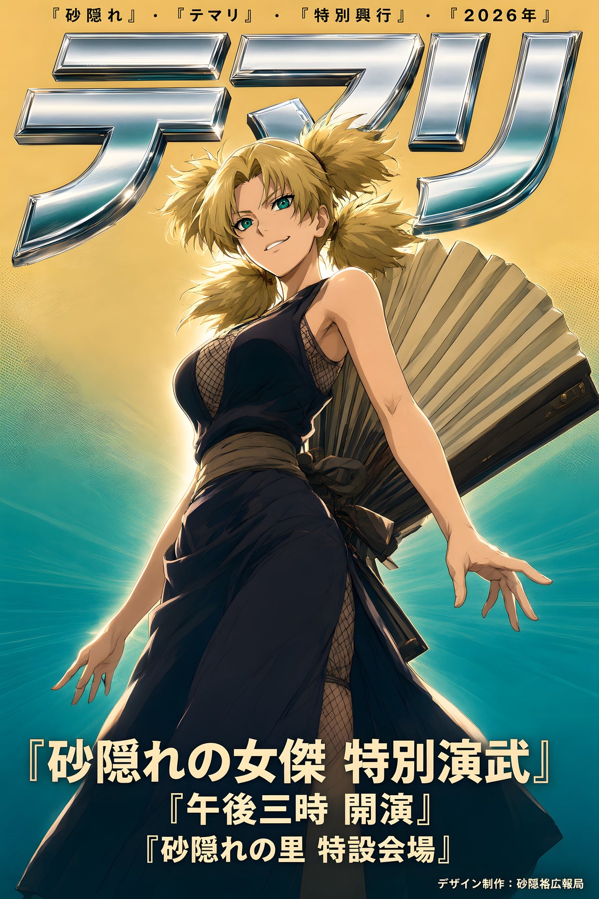 Naruto Temari Gold Chrome Giant Fan Anime Poster — raw