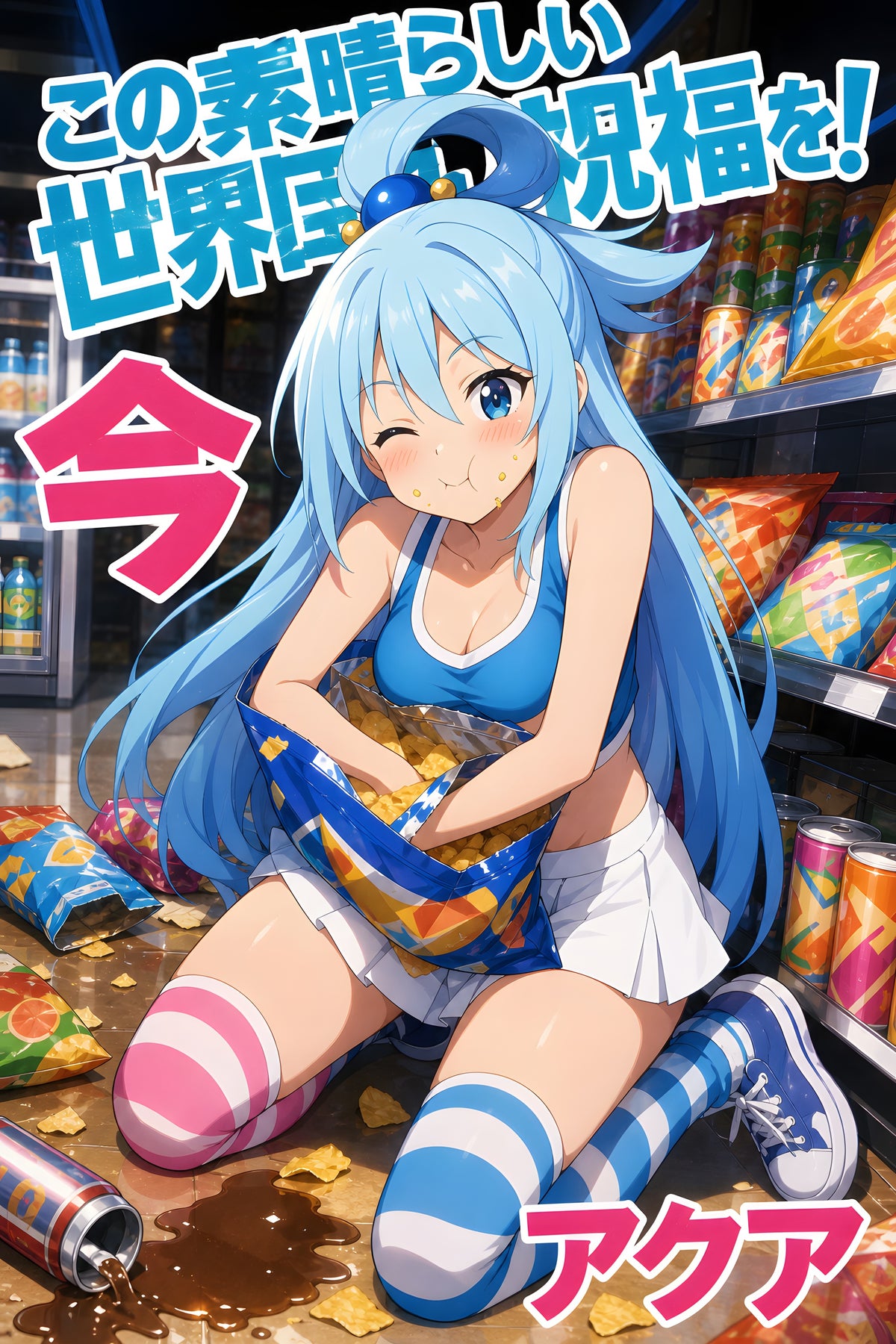 KonoSuba Aqua Convenience Store Snack Break Anime Poster — raw