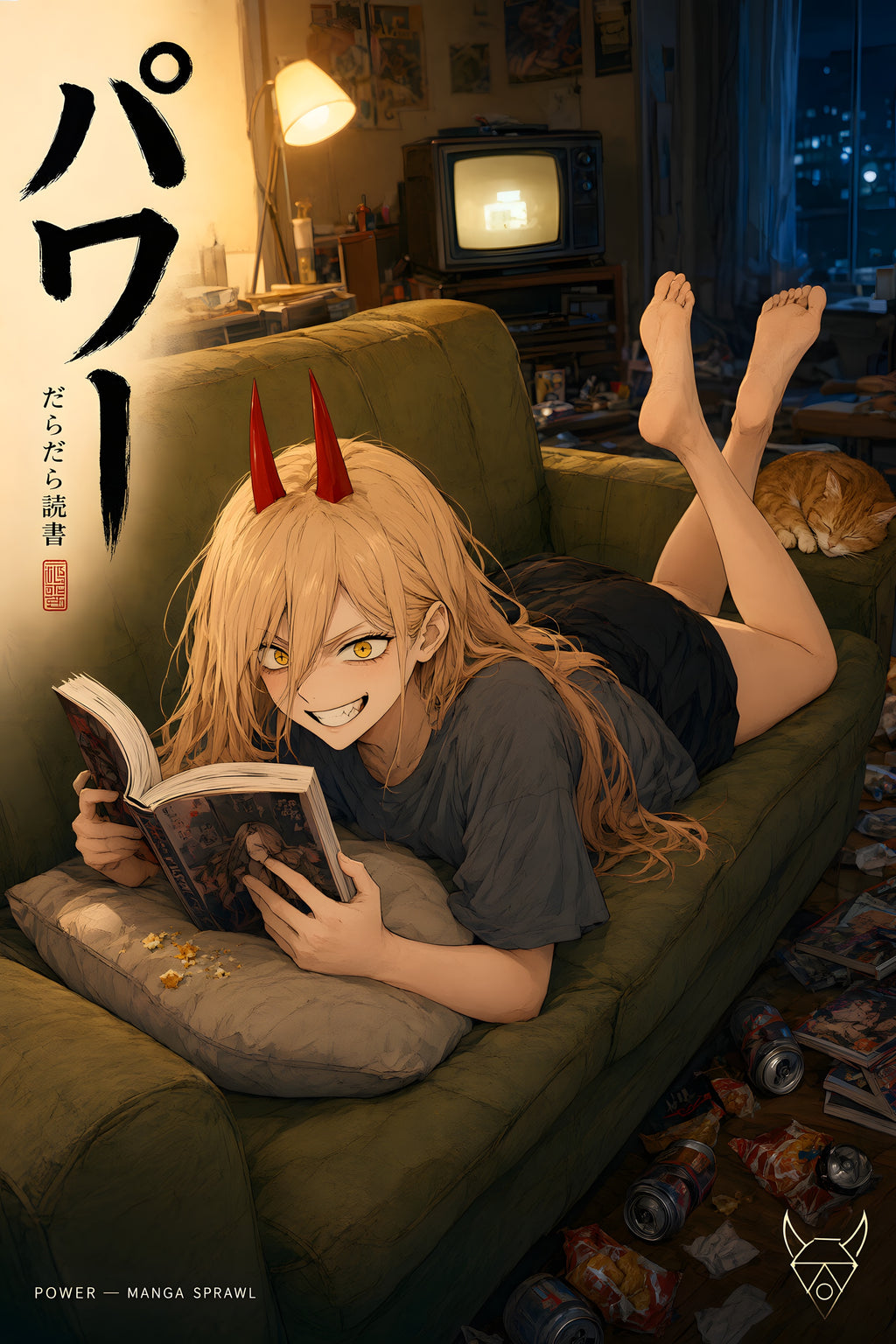 Chainsaw Man Power Cozy Couch Manga Anime Poster — raw