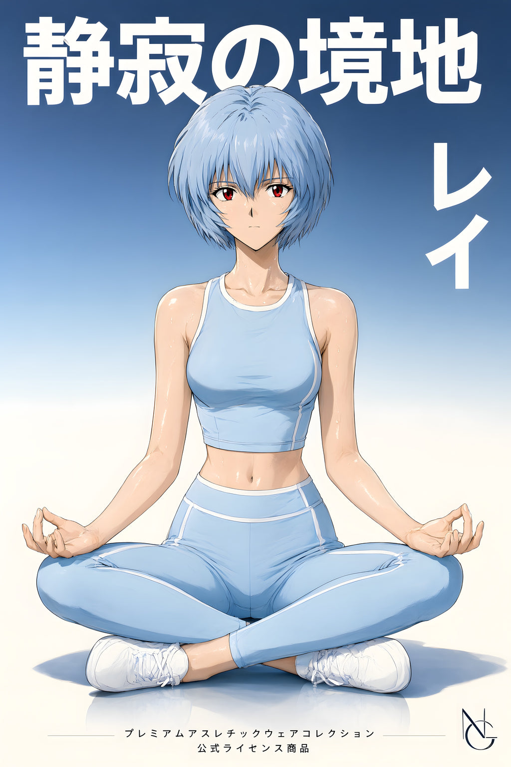 Evangelion Rei Blue Activewear Meditation Anime Poster — raw