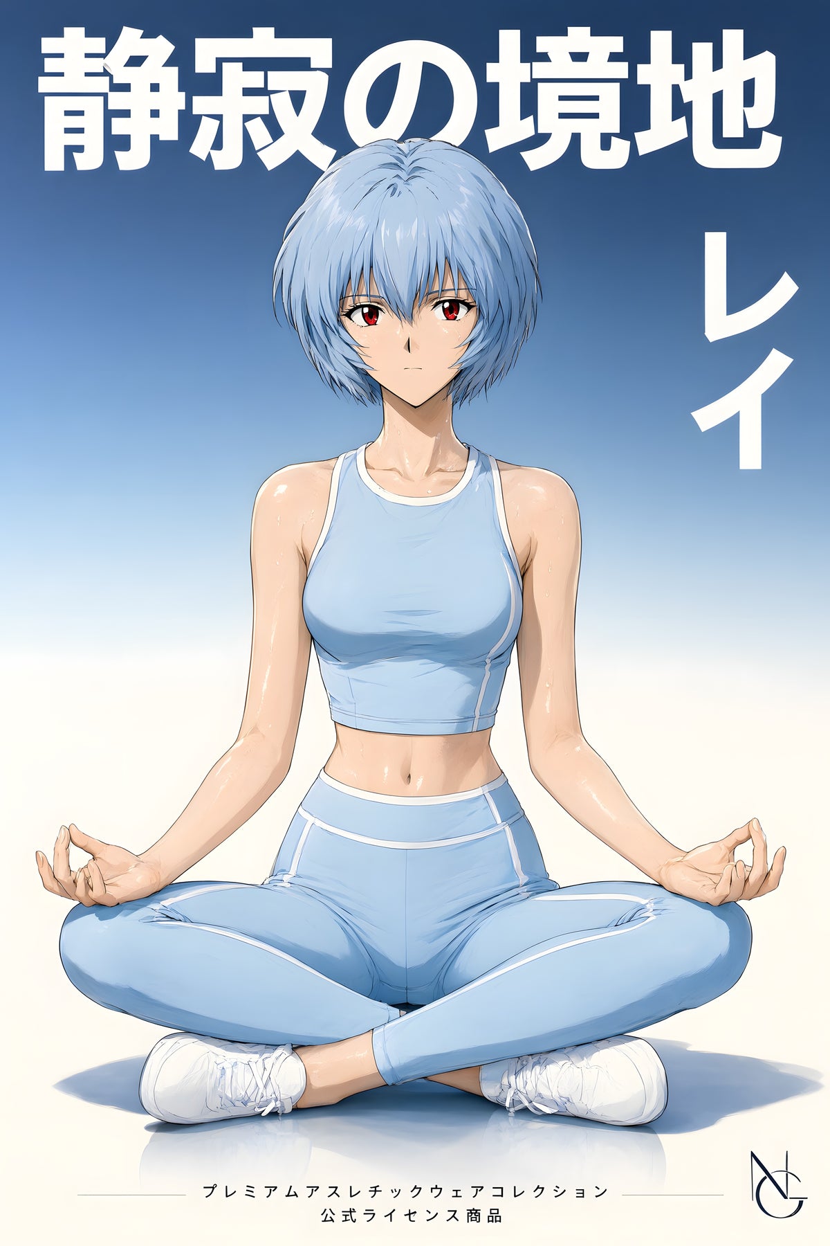 Evangelion Rei Blue Activewear Meditation Anime Poster — raw