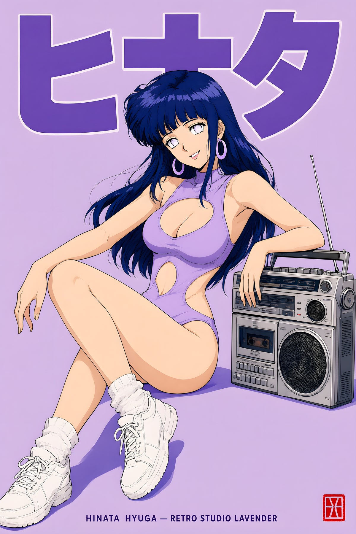 Naruto Hinata Retro Lavender Boombox Anime Poster — raw