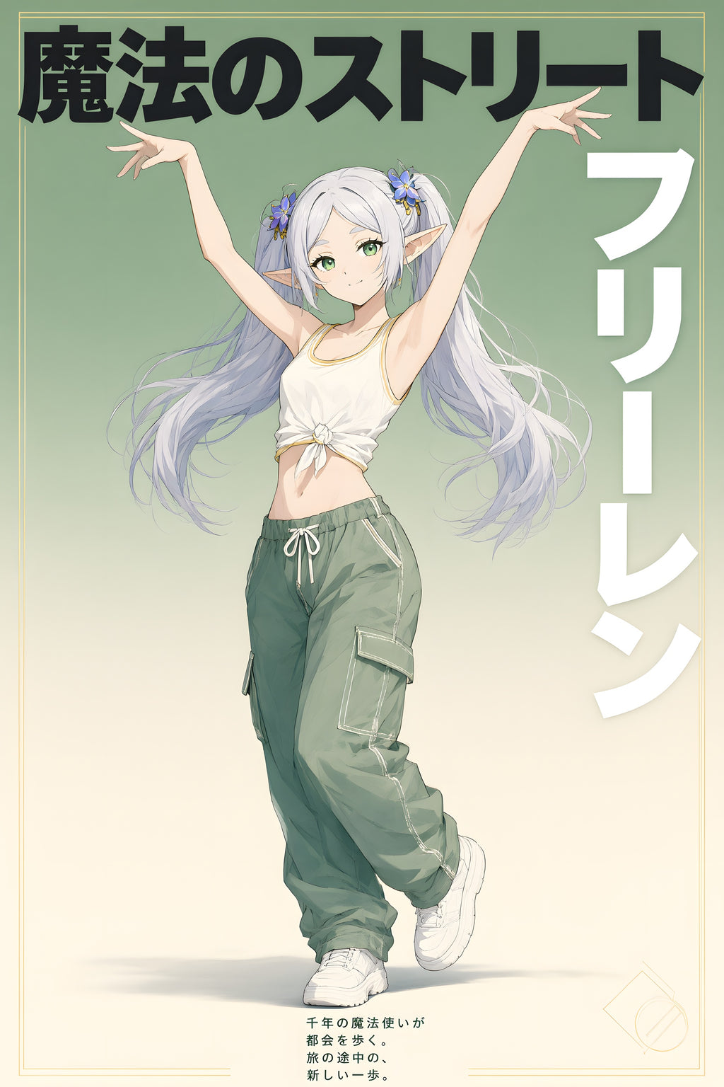 Frieren Green Cargo Streetwear Anime Poster — raw