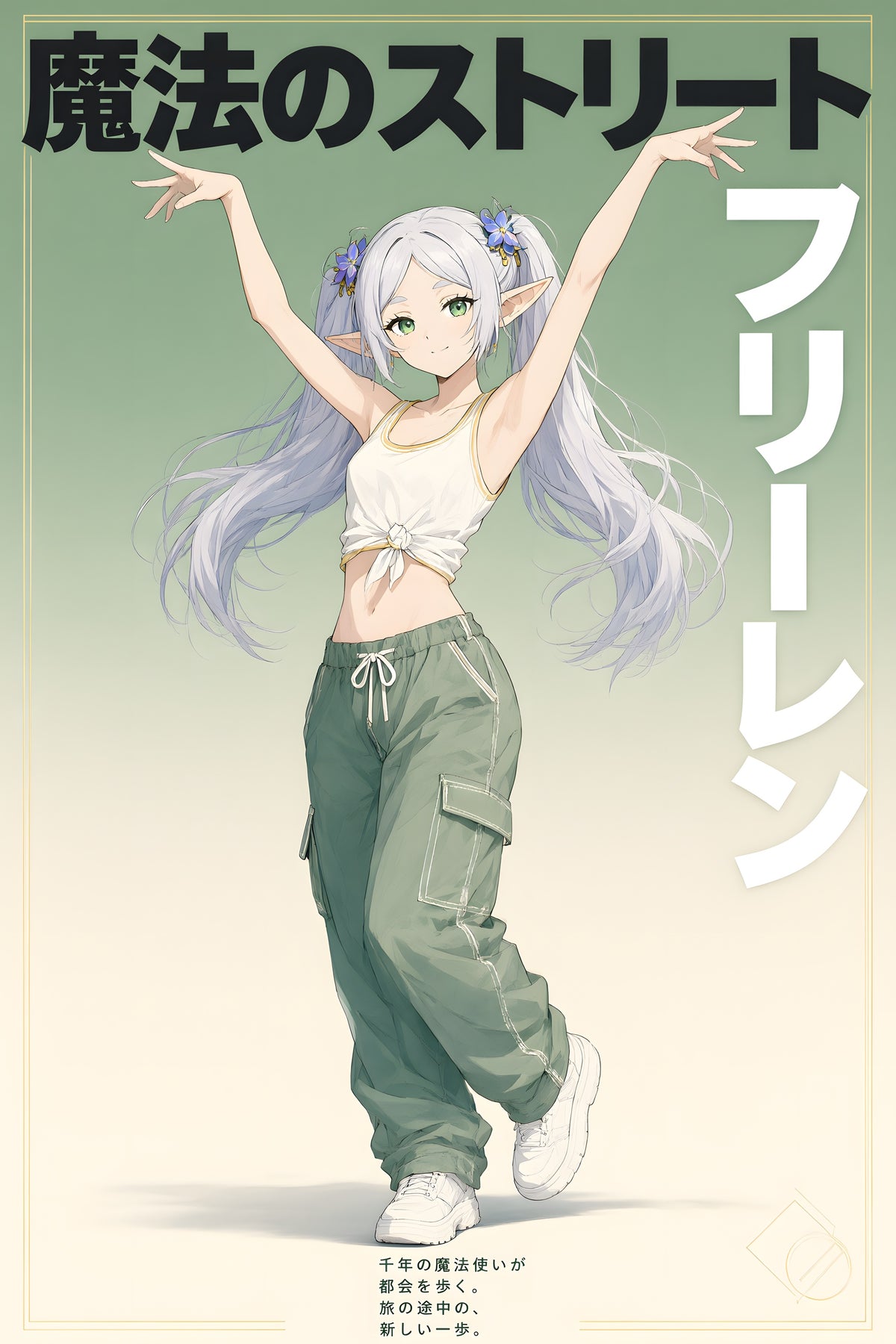 Frieren Green Cargo Streetwear Anime Poster — raw
