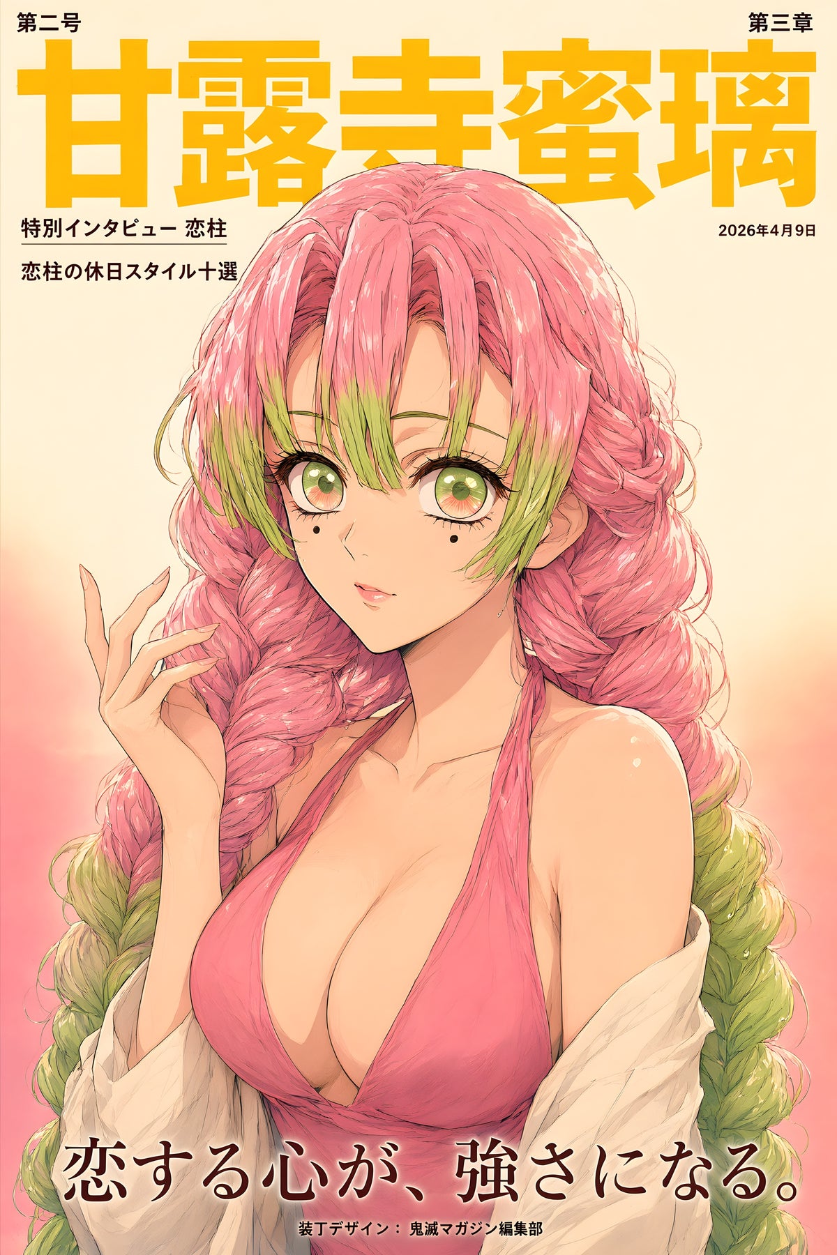 Demon Slayer Mitsuri Pink Magazine Portrait Anime Poster — raw