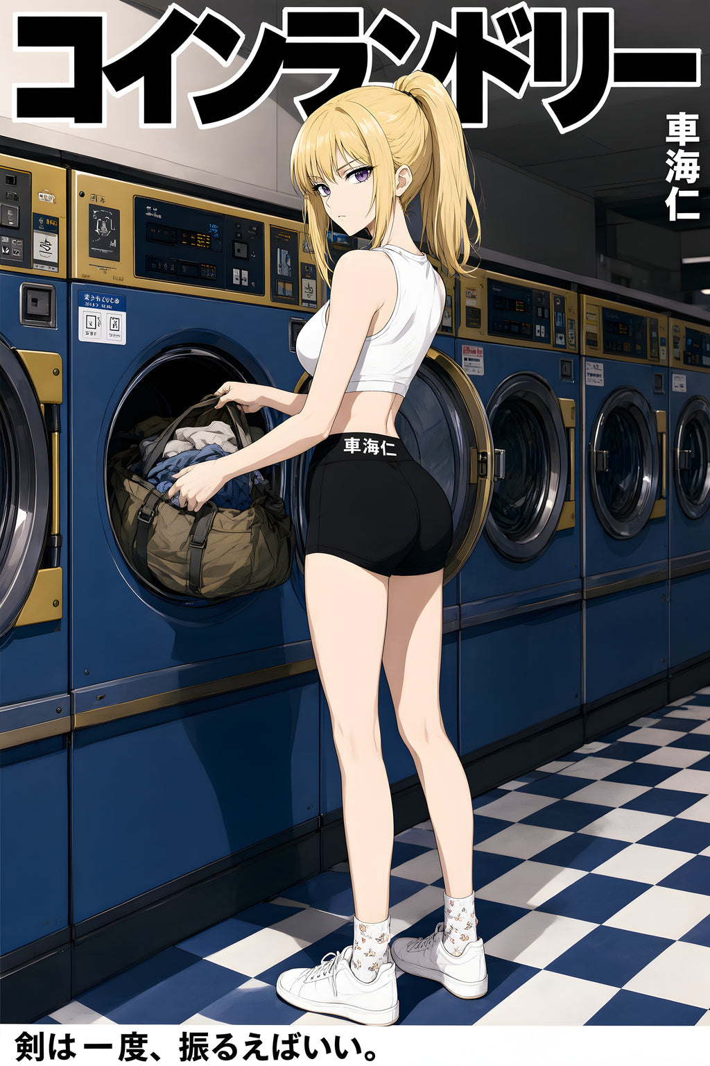 Solo Leveling Cha Hae-In Black White Laundromat Anime Poster — raw