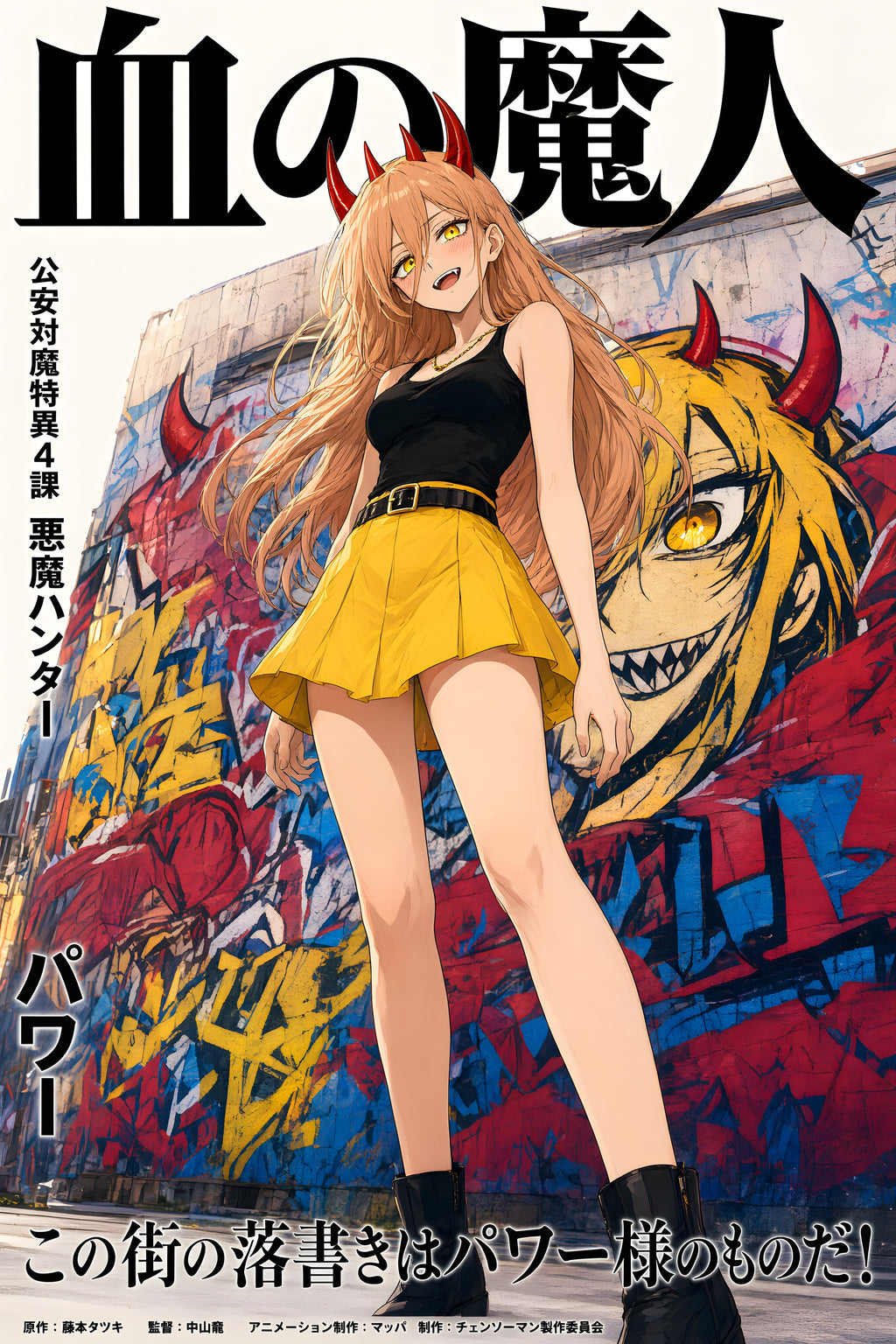 Chainsaw Man Power Yellow Skirt Graffiti Anime Poster — raw