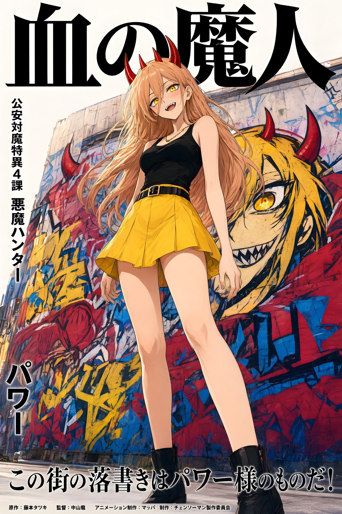 Chainsaw Man Power Yellow Skirt Graffiti Anime Poster — raw