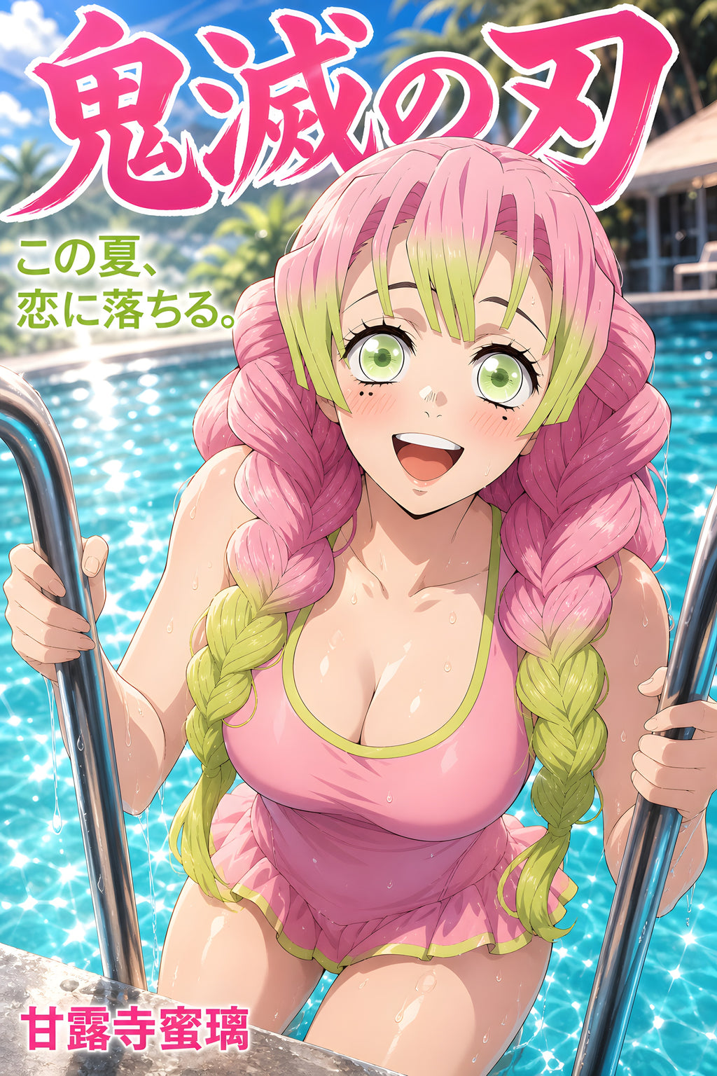 Demon Slayer Mitsuri Pool Ladder Splash Anime Poster — raw