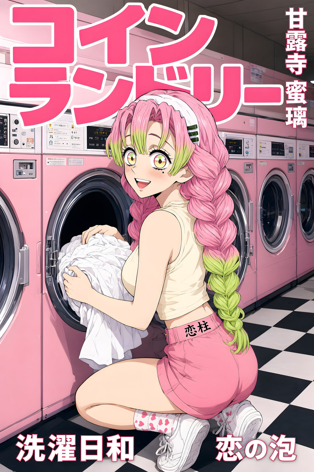 Demon Slayer Mitsuri Pink Laundromat Anime Poster — raw