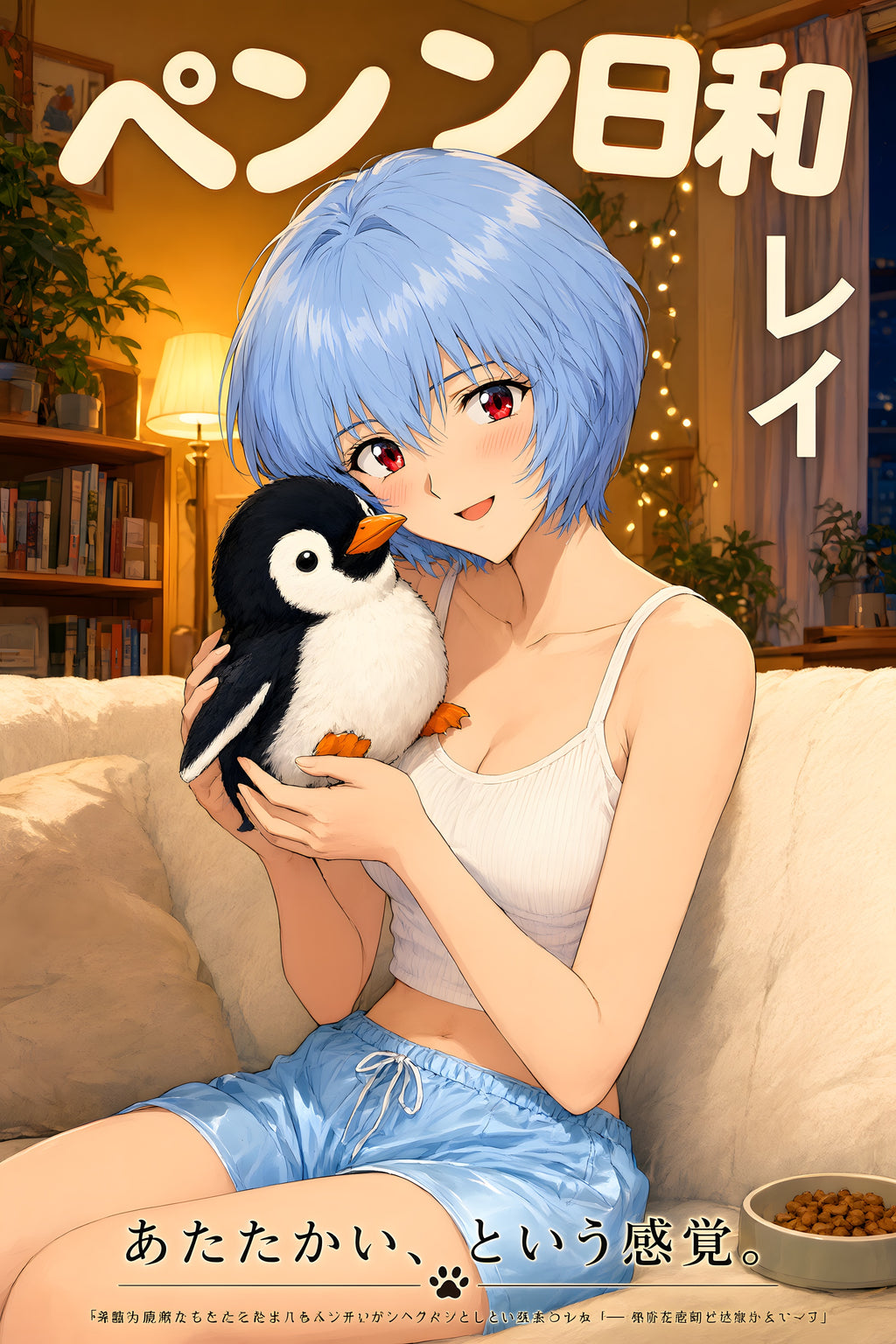 Evangelion Rei Cozy Penguin Portrait Anime Poster — raw