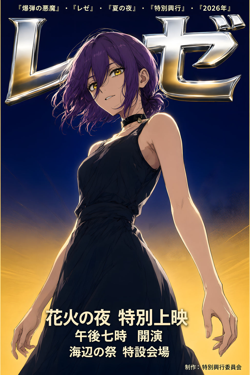 Chainsaw Man Reze Chrome Black Dress Portrait Anime Poster — raw