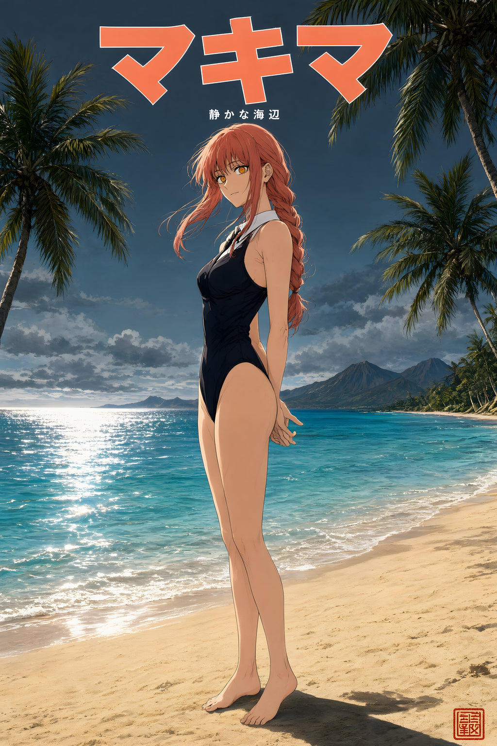 Chainsaw Man Makima Tropical Black Swimsuit Anime Poster — raw