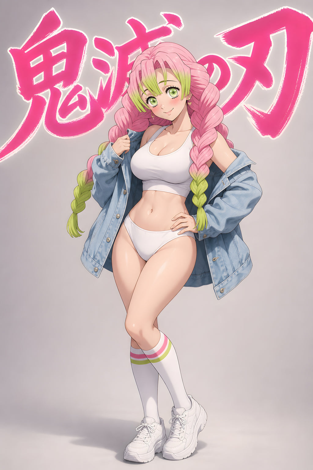 Demon Slayer Mitsuri White Athletic Denim Anime Poster — raw