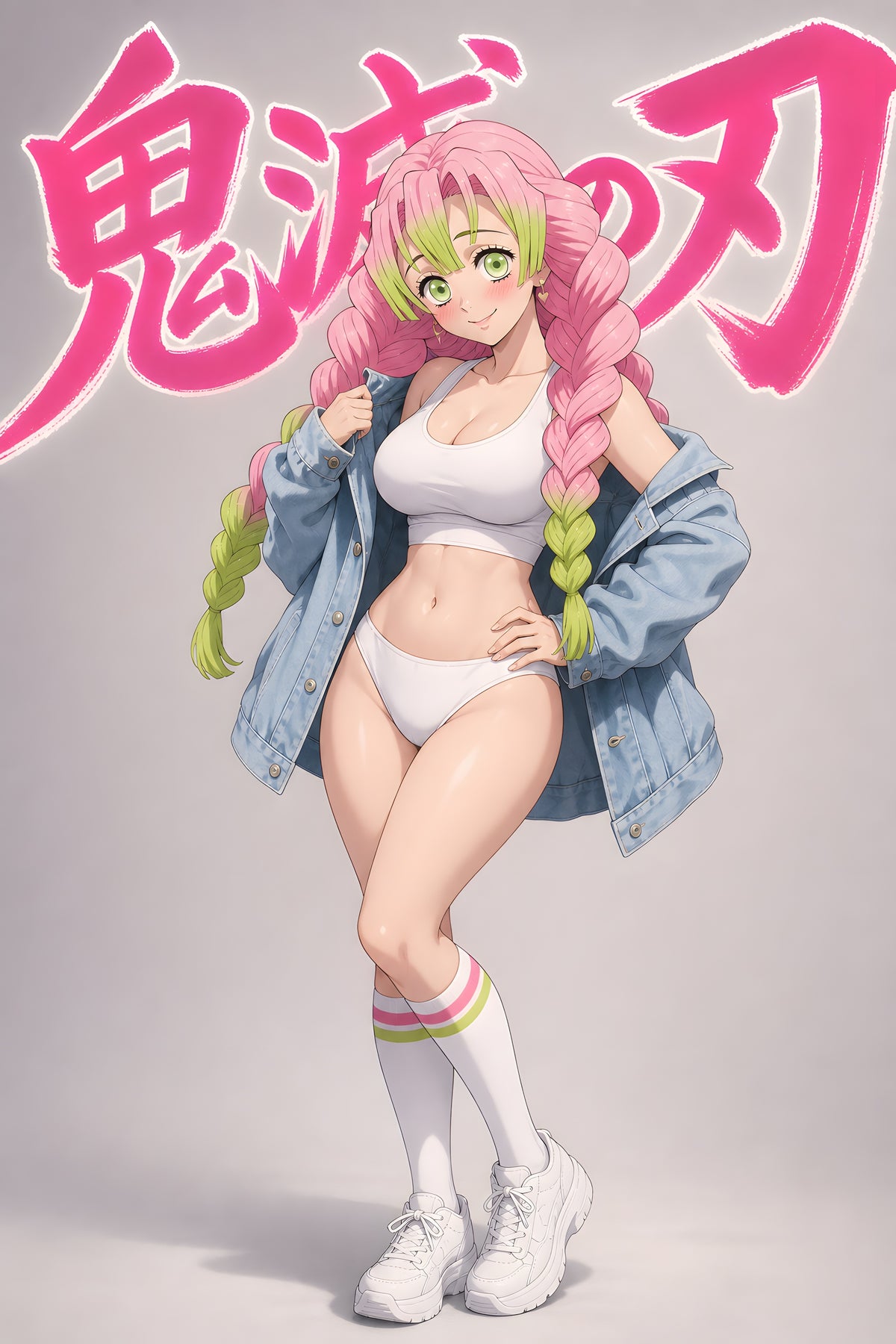 Demon Slayer Mitsuri White Athletic Denim Anime Poster — raw