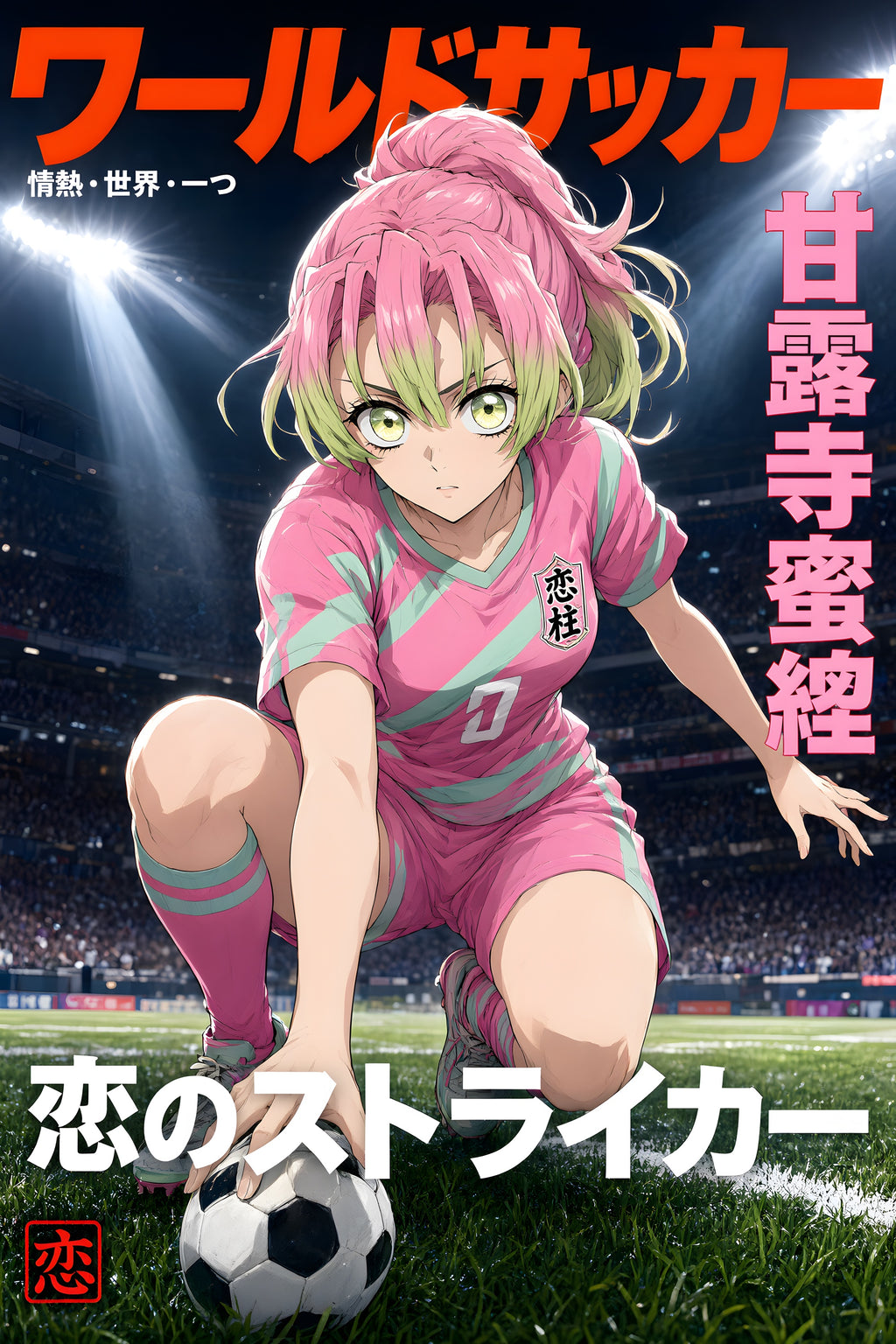 Demon Slayer Mitsuri Pink Football Cover Anime Poster — raw