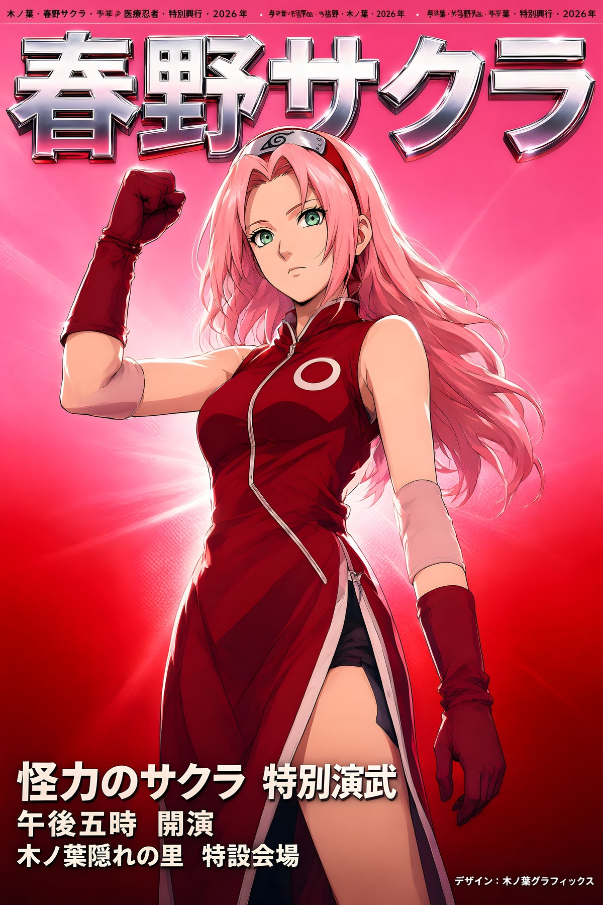 Naruto Sakura Red Chrome Portrait Anime Poster — raw