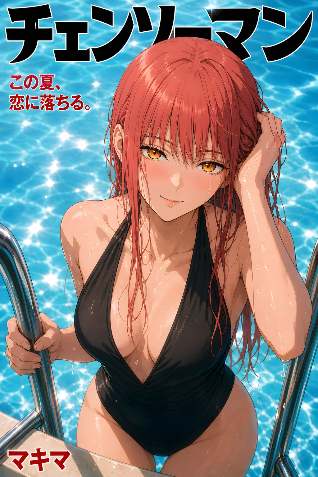 Chainsaw Man Makima Poolside Swimsuit Portrait Anime Poster — raw
