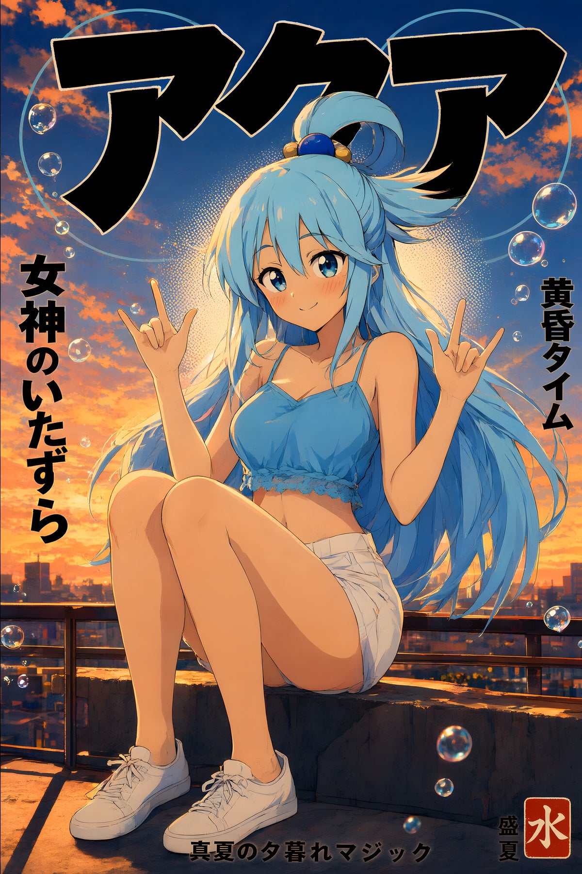 KonoSuba Aqua Golden Rooftop Portrait Anime Poster — raw