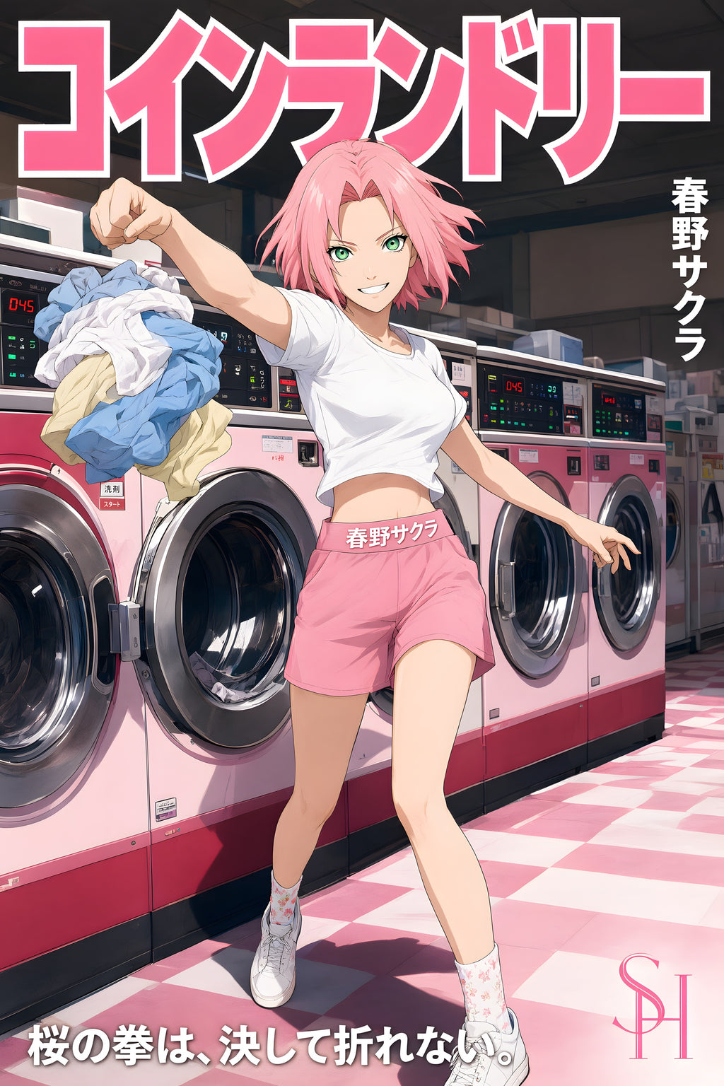 Naruto Sakura Pink Laundry Day Anime Poster — raw