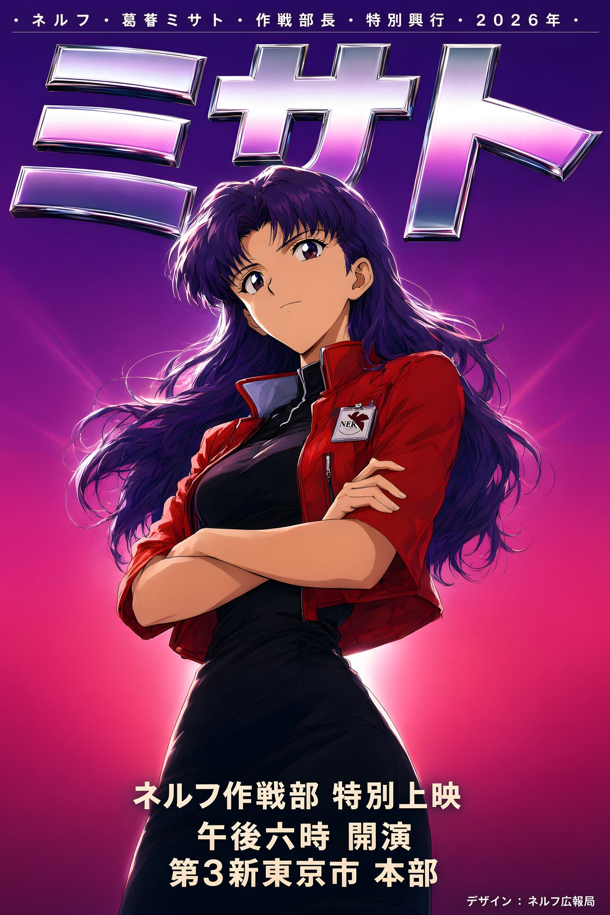 Evangelion Misato Red Jacket Chrome Portrait Anime Poster — raw