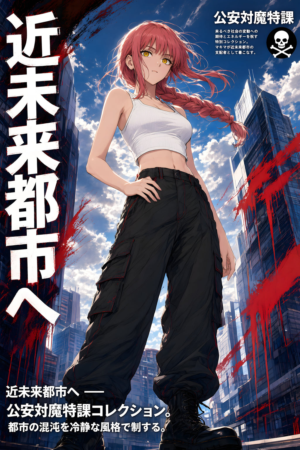 Chainsaw Man Makima Future City Streetwear Anime Poster — raw