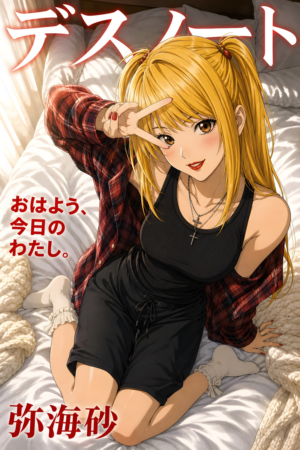 Death Note Misa Morning Peace Sign Anime Poster — raw