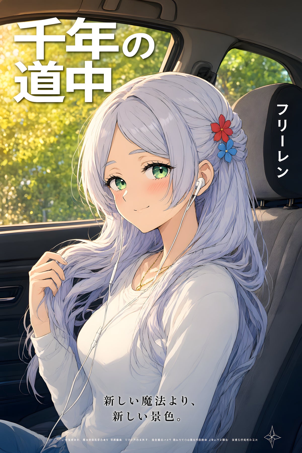 Frieren Road Trip Earbuds Anime Poster — raw