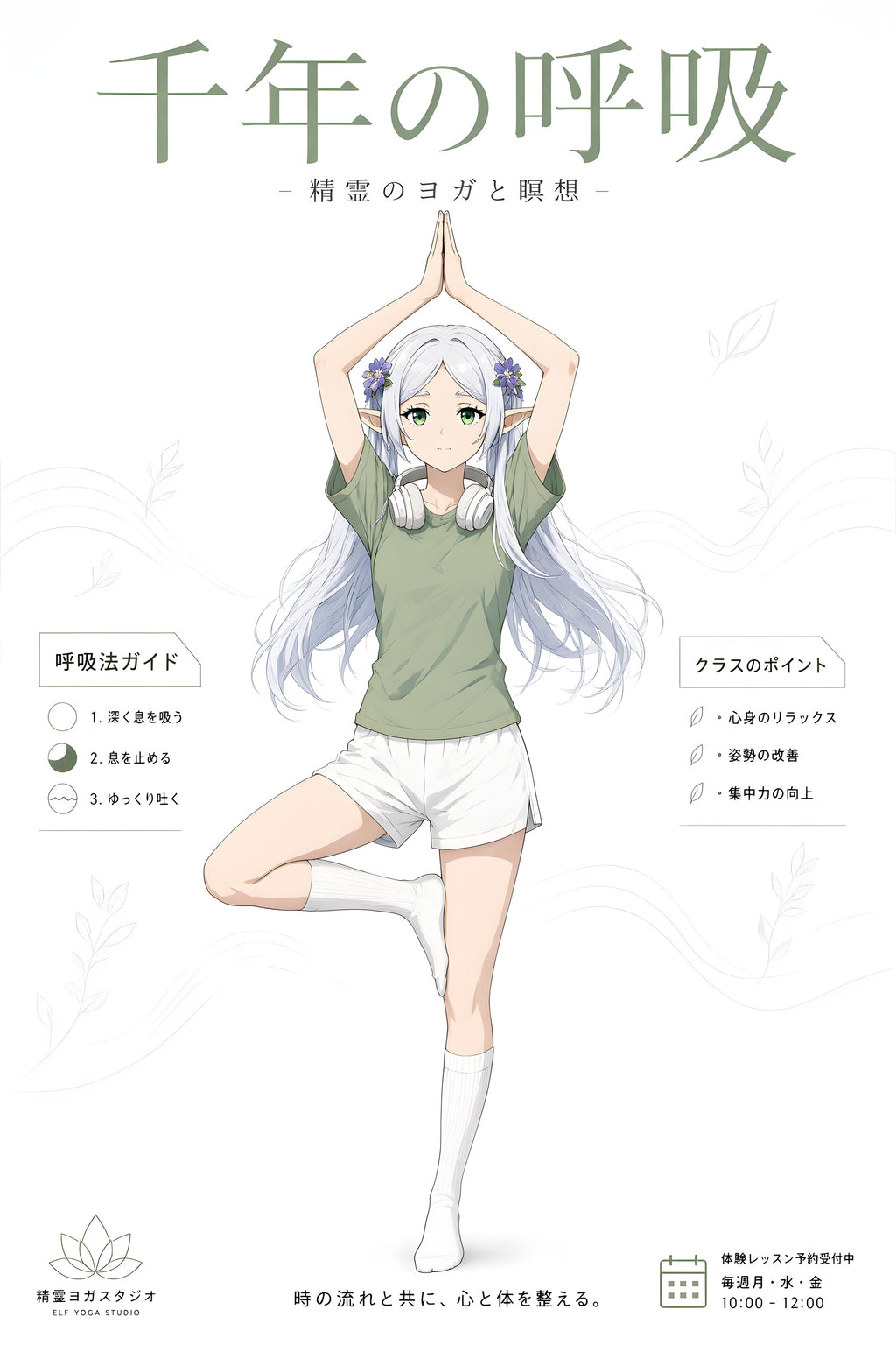 Frieren Tree Pose Yoga Anime Poster — raw