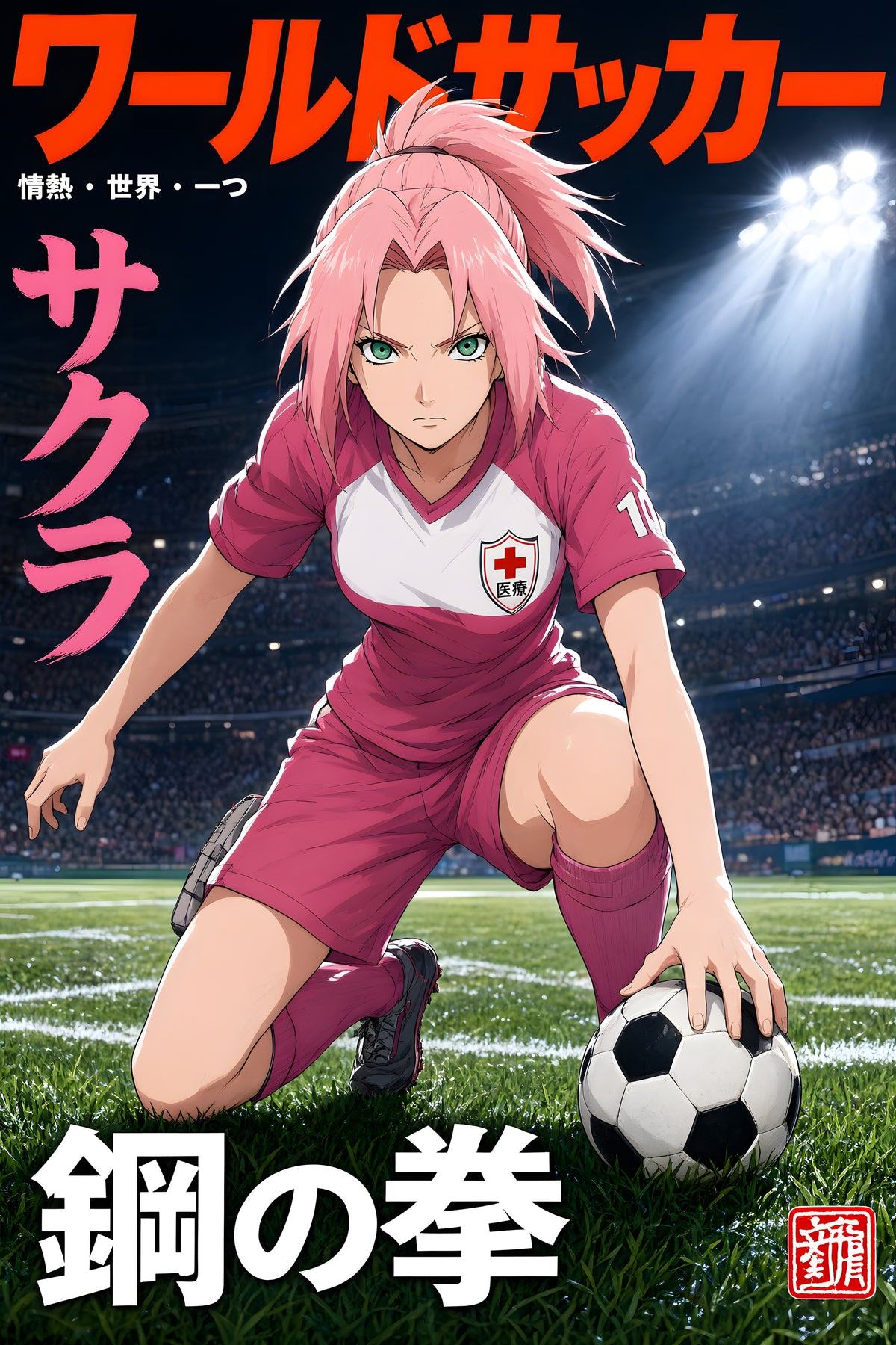 Naruto Sakura Football Cover Anime Poster — raw