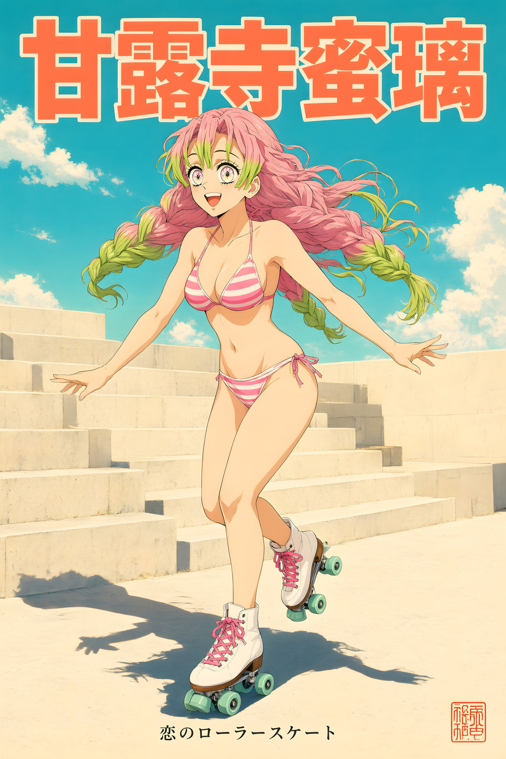 Demon Slayer Mitsuri Roller Skate Anime Poster — raw