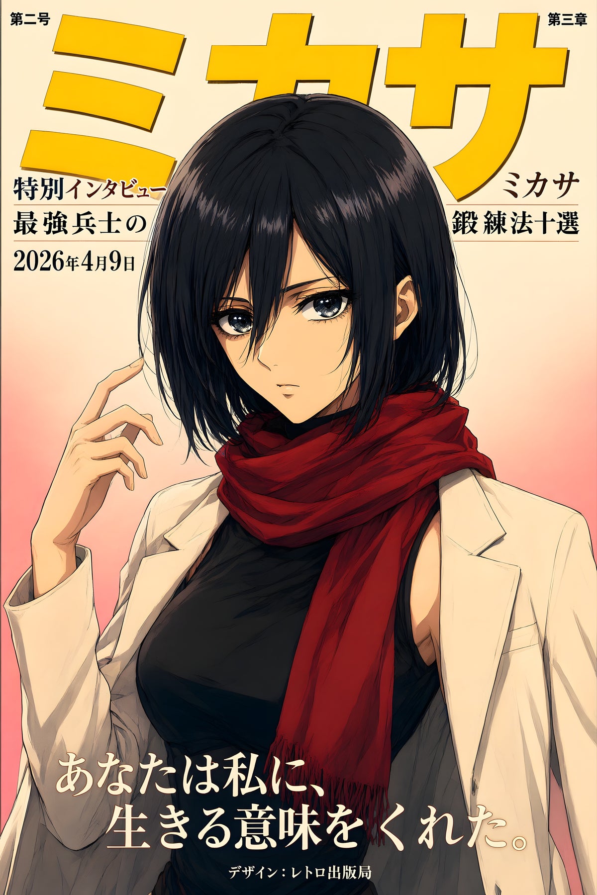 Attack on Titan Mikasa Red Scarf Magazine Portrait Anime Poster — raw