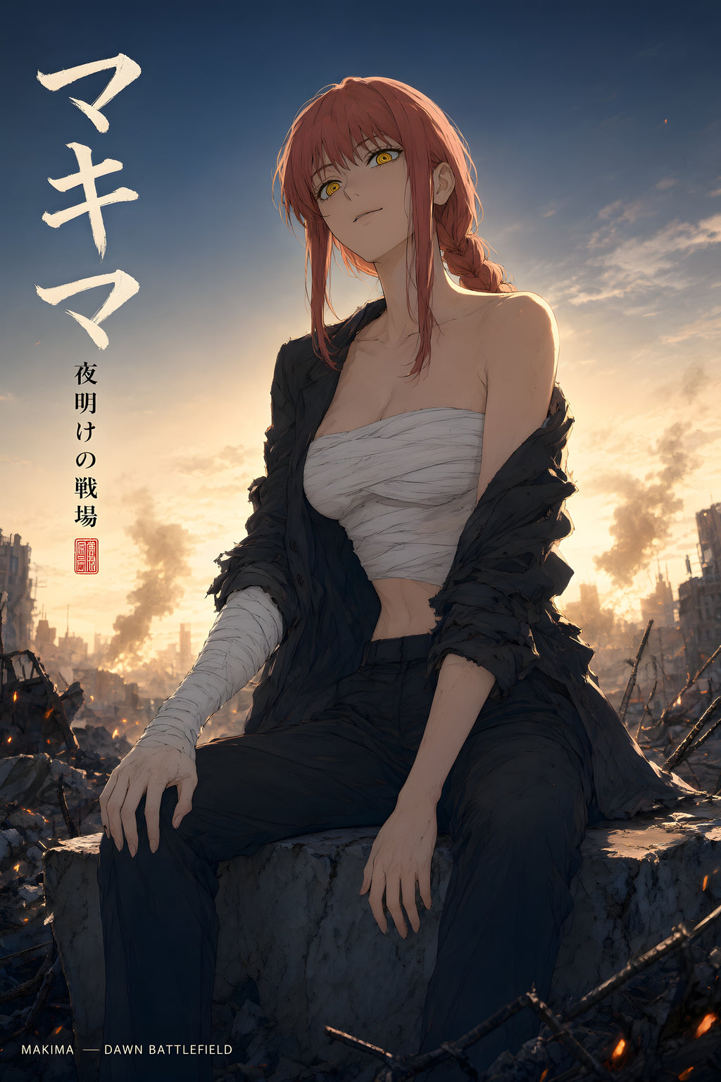 Chainsaw Man Makima Post Battle Sunset Anime Poster — raw