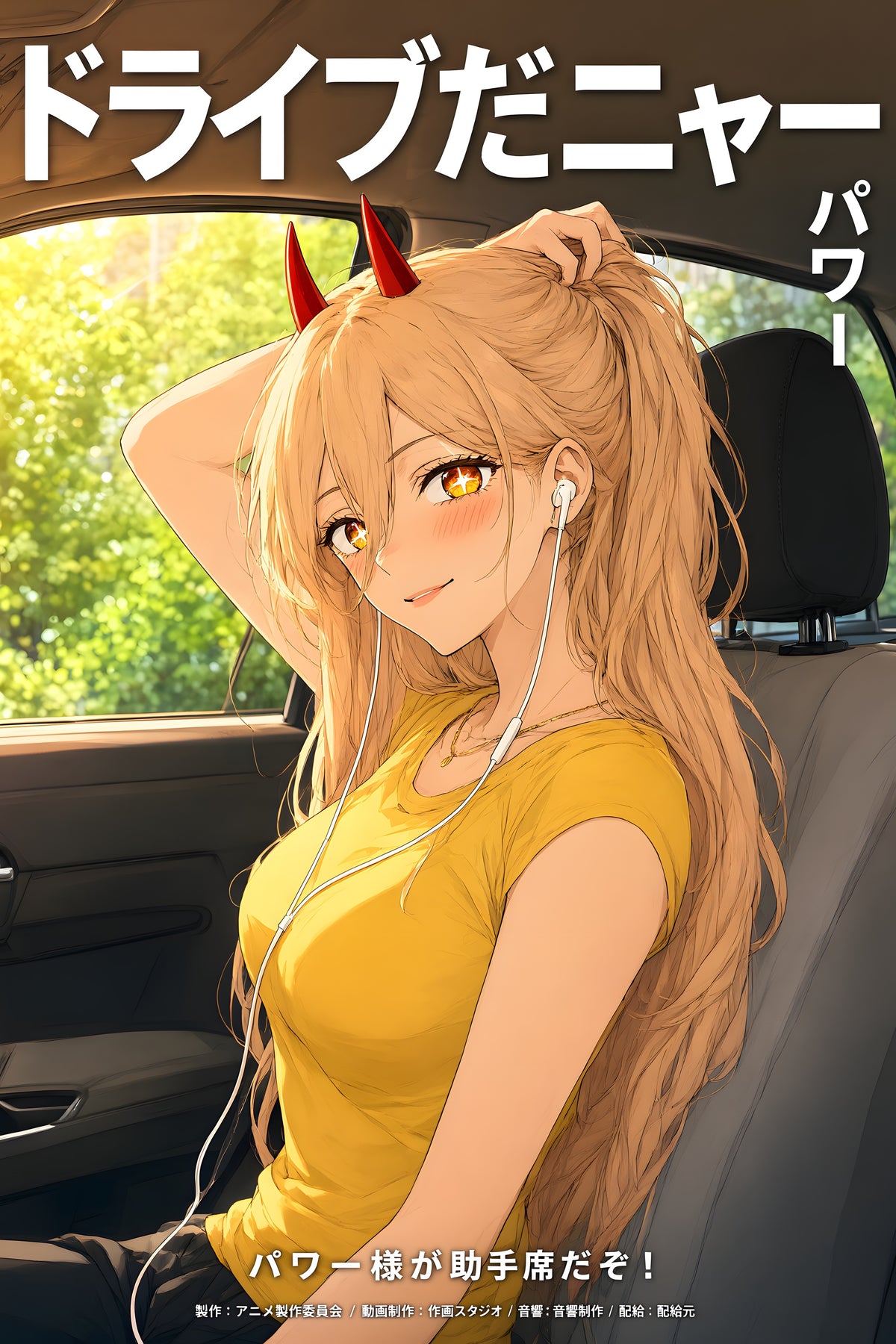 Chainsaw Man Power Road Trip Earbuds Anime Poster — raw