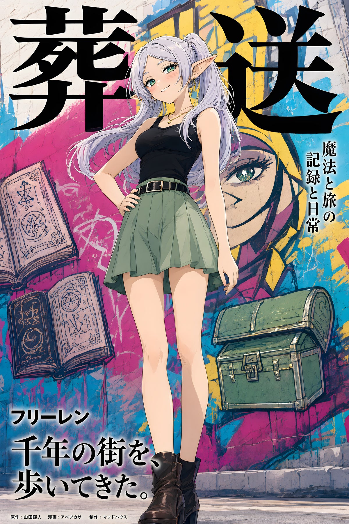 Frieren Graffiti Street Fashion Anime Poster — raw